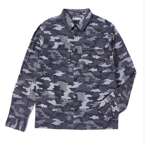 Dex Clothing-Gray Tonal Camo Button-up long sleeve soft cotton shirt-Boys XL NWT - Picture 1 of 3